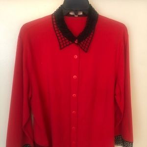 Way red long sleeve light weight jacket w/black lace.
